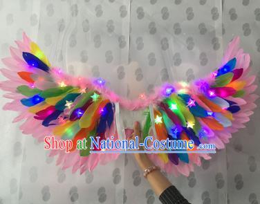 Top Grade Compere Professional Performance Catwalks Halloween Colorful Feather Wings, Traditional Brazilian Rio Carnival Dance Fancywork Led Light Clothing for Kids