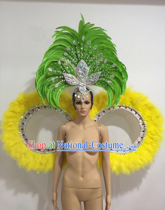 Top Grade Professional Performance Catwalks Feather Dance Feather Backboard and Giant Headpiece, Stage Show Brazil Carnival Props Accessories Decorations for Women