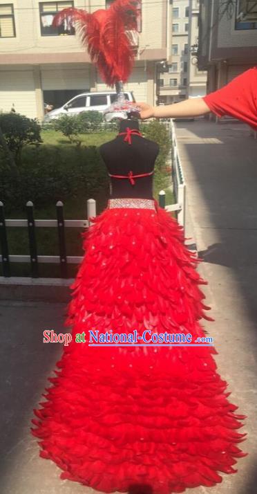 Top Compere Performance Catwalks Costume Children Chorus Red Dress with Wings Modern Dance Princess Short Red Bubble Dress for Girls Kids