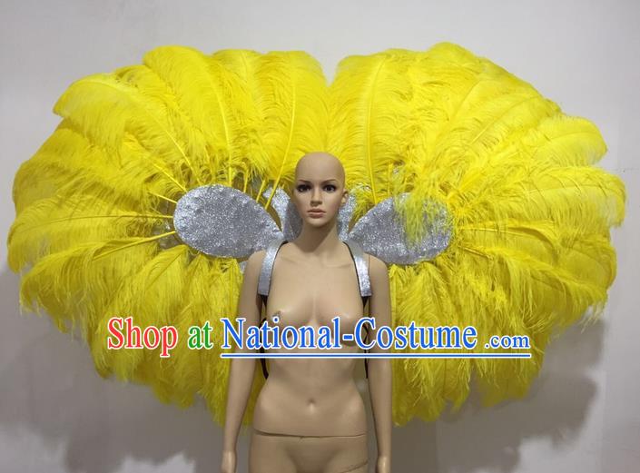 Top Grade Professional Stage Show Catwalks Yellow Feather Wings, Brazilian Rio Carnival Samba Opening Dance Custom-made Customized Props Clothing for Women