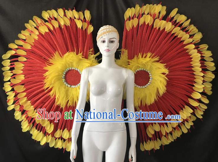 Top Grade Professional Stage Show Catwalks Red Feather Wings, Brazilian Rio Carnival Samba Opening Dance Custom-made Customized Props Clothing for Women