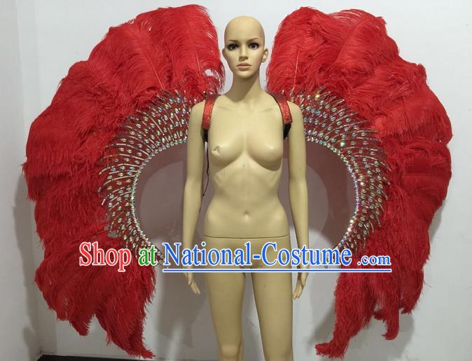 Top Grade Professional Stage Show Catwalks Halloween Red Feather Wings, Brazilian Rio Carnival Samba Opening Dance Custom-made Customized Props for Women