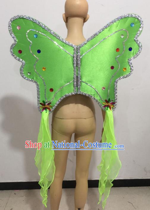 Top Grade Professional Stage Show Catwalks Halloween Green Butterfly Wings, Brazilian Rio Carnival Samba Opening Dance Custom-made Customized Backboard Accessories Props for Women