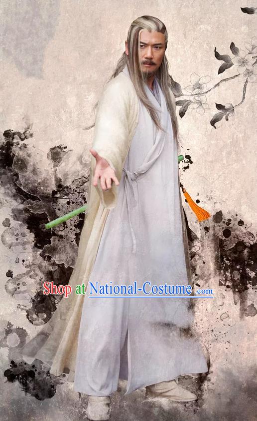 Traditional Ancient Chinese Old Hero Costume, The Legend of the Condor Heroes Chinese Song Dynasty Pharmacist Huang Swordsman Clothing for Men