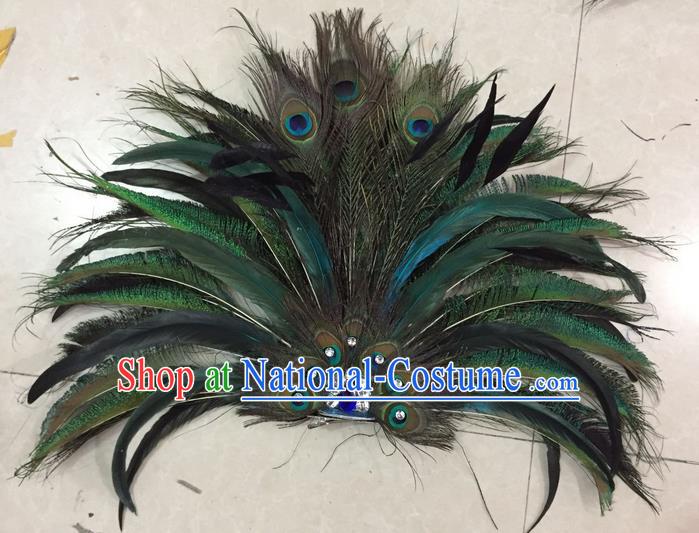 Top Grade Stage Show Catwalks Crafts, Brazilian Rio Carnival Samba Opening Dance Modern Fancywork Peacock Feather Fans