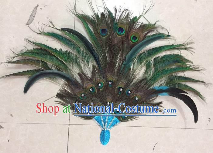 Top Grade Stage Show Catwalks Crafts Dance Fan, Brazilian Rio Carnival Samba Opening Dance Modern Fancywork Peacock Feather Fans