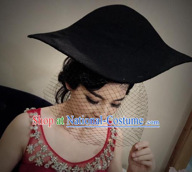 Top Grade Chinese Theatrical Luxury Headdress Ornamental Black Pirate Hat, Halloween Fancy Ball Ceremonial Occasions Handmade Sea Captain Hat for Women