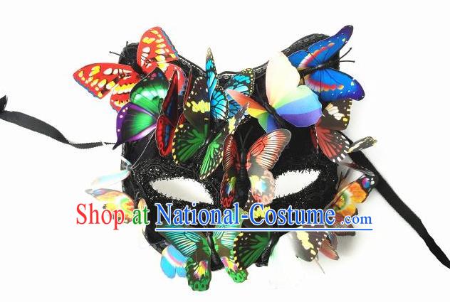 Top Grade Chinese Theatrical Luxury Headdress Ornamental Butterfly Mask, Halloween Fancy Ball Ceremonial Occasions Handmade Lace Face Veil for Women