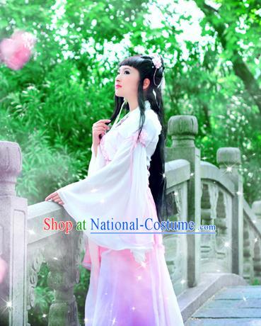 Traditional Ancient Chinese Young Lady Pink Costume, Chinese Tang Dynasty Princess Dress Clothing for Women