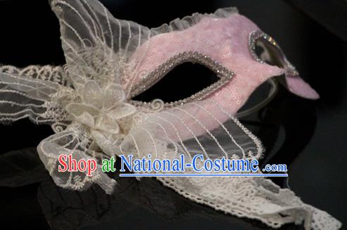 Top Grade Chinese Theatrical Headdress Traditional Ornamental Princess Mask, Brazilian Carnival Halloween Occasions Handmade Miami Pink Mask for Women