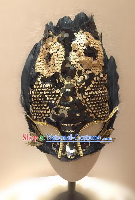 Top Grade Chinese Theatrical Traditional Ornamental Golden Paillette Mask, Brazilian Carnival Halloween Occasions Handmade Vintage Mask for Men