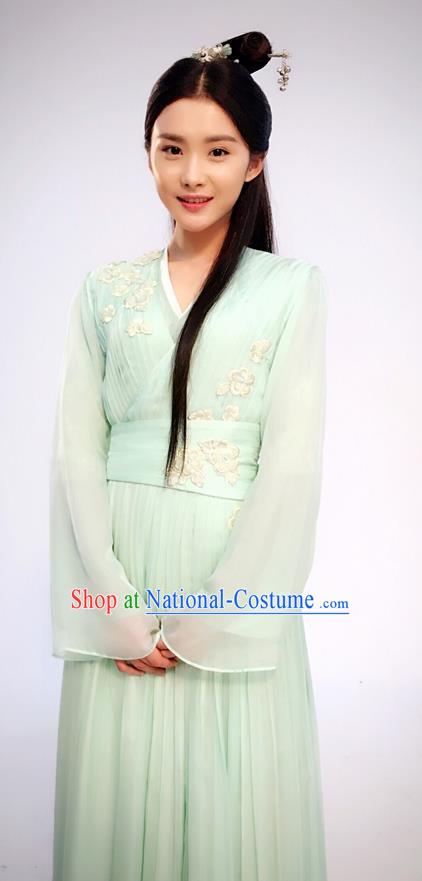 Traditional Ancient Chinese Maidservant Costume and Headpiece Complete Set, Princess Agents Chinese Southern and Northern Fairy Young Lady Embroidered Dress Clothing