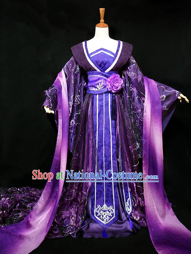 Traditional Ancient Chinese Young Lady Princess Purple Dance Costume, Chinese Tang Dynasty Imperial Consort Fairy Dress Hanfu Clothing for Women