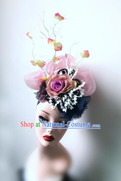 Top Grade Asian Headpiece Headdress Ornamental Silk Flowers Hair Accessories, Brazilian Carnival Halloween Occasions Handmade Miami Veil Headwear for Women