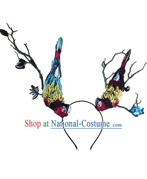 Top Grade Asian Headpiece Headdress Ornamental Birds Hair Accessories, Brazilian Carnival Halloween Occasions Handmade Miami Hair Clasp for Women