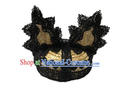 Top Grade Asian Headpiece Headdress Ornamental Cat Ears Hair Accessories, Brazilian Carnival Halloween Occasions Handmade Miami Black Lace Hat for Women