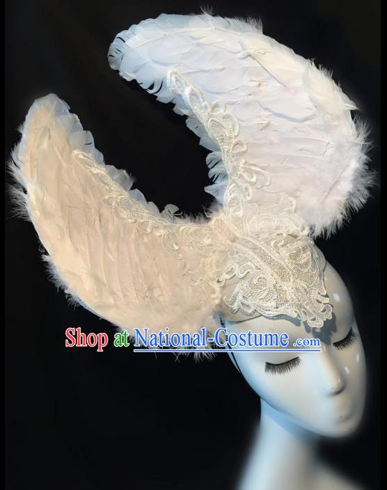 Top Grade Miami Deluxe White Feather Hair Accessories, Halloween Brazilian Carnival Occasions Handmade Headwear for Women