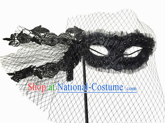 Top Grade Asian Headpiece Headdress Ornamental Lace Mask, Brazilian Carnival Halloween Occasions Handmade Miami Black Mask for Women