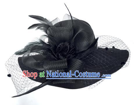 Top Grade Miami Deluxe Black Veil Hair Accessories Top Hat, Halloween Brazilian Carnival Occasions Handmade Feather Hat Headwear for Women