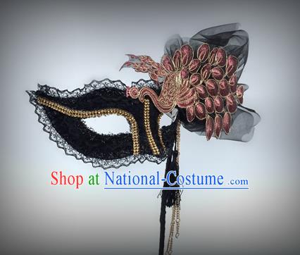 Top Grade Deluxe Baroque Headdress Accessories Peacock Black Mask, Halloween Brazilian Carnival Occasions Model Show Handmade Mask for Women