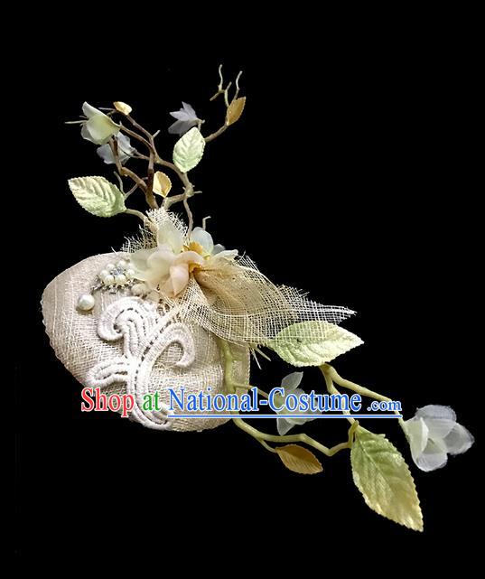 Top Grade Deluxe Catwalks Headdress White Branch Top Hat, Halloween Brazilian Carnival Occasions Model Show Handmade Bride Flowers Headwear for Women