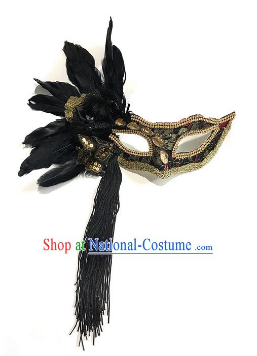 Top Grade Asian Headpiece Headdress Ornamental Feather Mask, Brazilian Carnival Halloween Occasions Handmade Miami Vintage Tassel Mask for Women