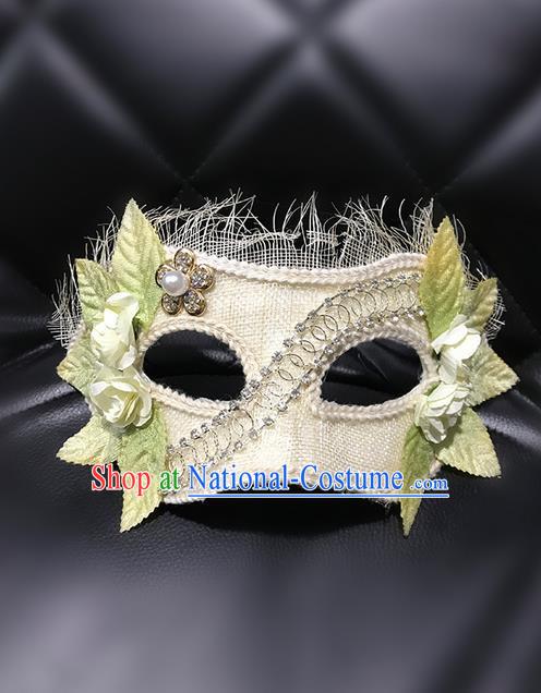 Top Grade Asian Headpiece Headdress Ornamental Cosplay Princess Mask, Brazilian Carnival Halloween Occasions Handmade Miami Vintage White Mask for Women