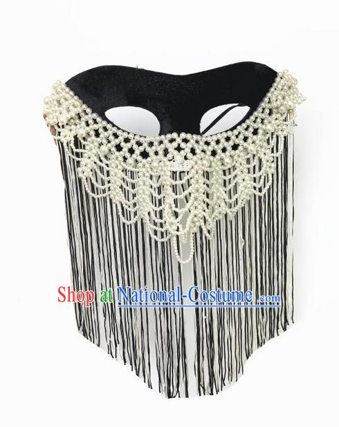 Top Grade Asian Headpiece Headdress Ornamental Cosplay Beads Mask, Brazilian Carnival Halloween Occasions Handmade Miami Vintage Tassel Mask for Women