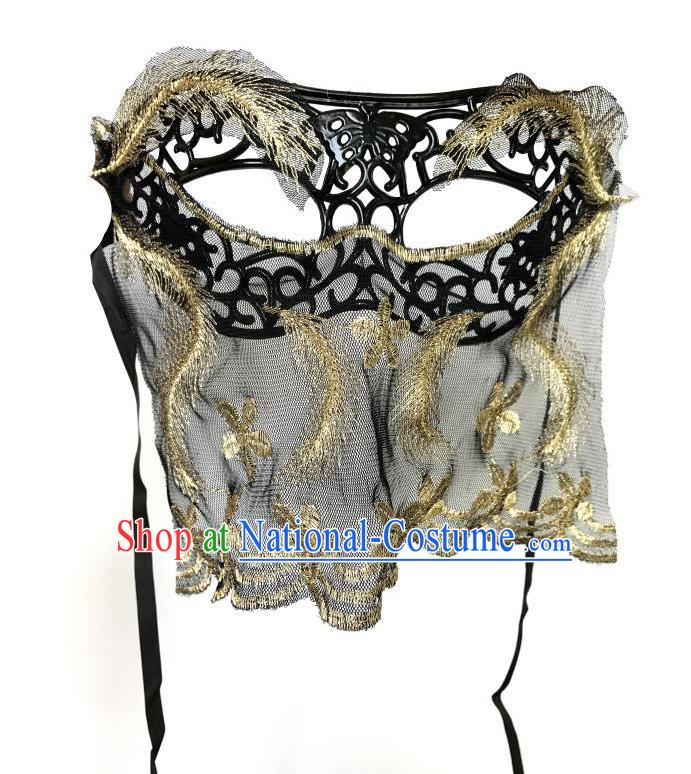 Top Grade Asian Headpiece Headdress Ornamental Cosplay Golden Embroidery Mask, Brazilian Carnival Halloween Occasions Handmade Miami Vintage Veil Mask for Women