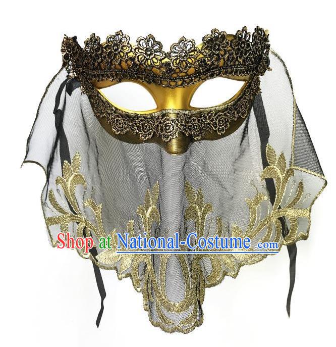 Top Grade Asian Headpiece Headdress Ornamental Cosplay Golden Mask, Brazilian Carnival Halloween Occasions Handmade Miami Vintage Lace Mask for Women