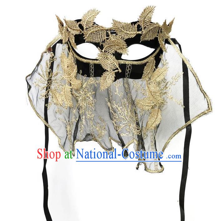 Top Grade Asian Headpiece Headdress Ornamental Cosplay Embroidery Golden Leaf Mask, Brazilian Carnival Halloween Occasions Handmade Miami Vintage Mask for Women