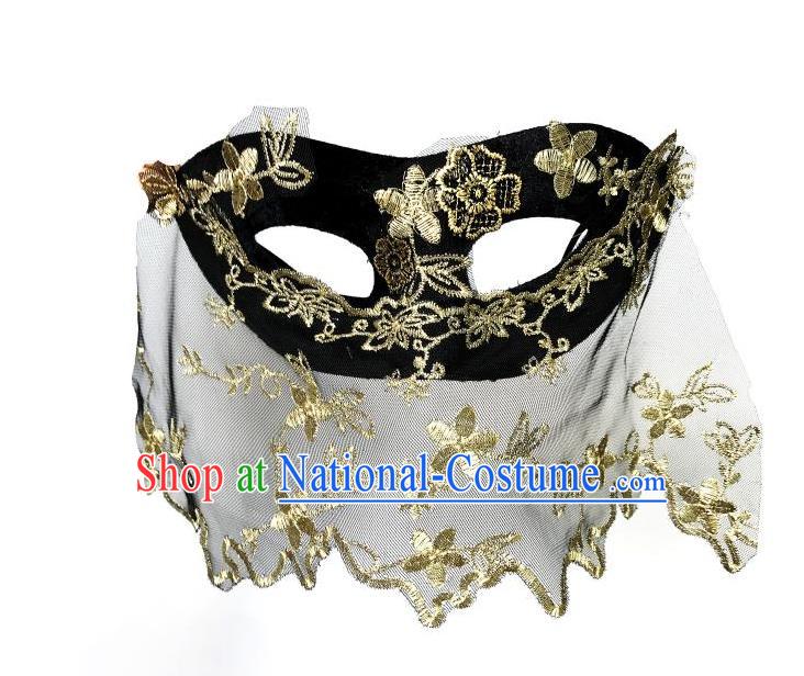 Top Grade Asian Headpiece Headdress Ornamental Cosplay Embroidery Golden Flowers Mask, Brazilian Carnival Halloween Occasions Handmade Miami Vintage Mask for Women