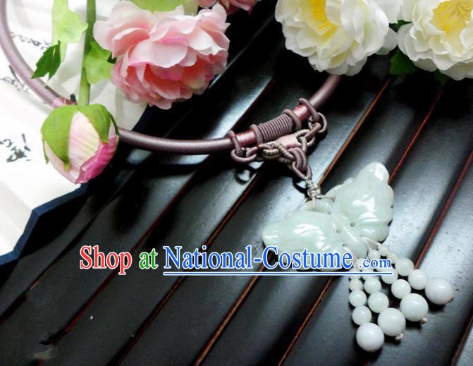 Top Grade Handmade Traditional China Handmade Jewelry Accessories Jade Necklace, Ancient Chinese Princess Conophytum Pucillum Collar for Women