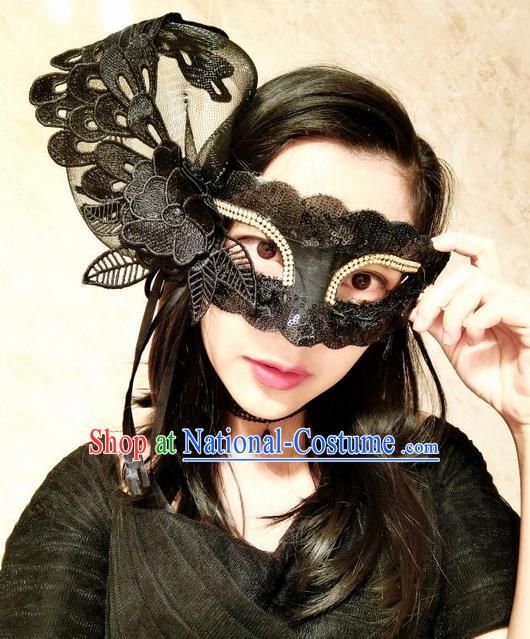 Top Grade Miami Deluxe Embroidery Lace Mask, Halloween White Feather Headdress Brazilian Carnival Occasions Handmade Black Face Mask for Women