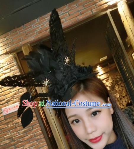 Top Grade Miami Deluxe Black Feather Hair Accessories, Halloween Headdress Brazilian Carnival Occasions Handmade Feather Headwear for Women