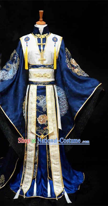 Traditional Ancient Chinese Thronfolger Nobility Childe Blue Costume Complete Set, Chinese Tang Dynasty Royal Prince Robes Hanfu Clothing for Men