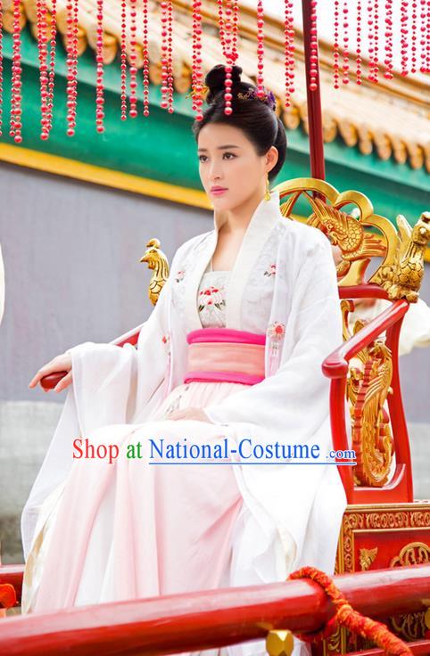 Traditional Ancient Chinese Imperial Concubine Costume and Handmade Headpiece Complete Set, China Song Dynasty Palace Princess Embroidered Elegant Dress Clothing