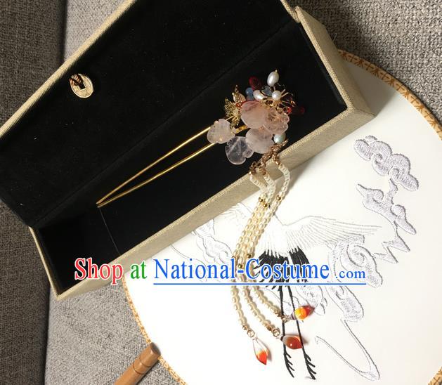 Asian Chinese Traditional Headdress Tassel Hairpins, China Ancient Handmade Bride Flowers Step Shake Headwear for Women