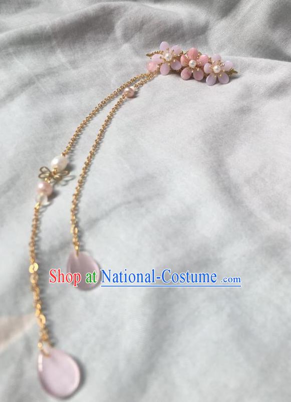 Asian Chinese Traditional Headdress Pink Tassel Hairpins, China Ancient Handmade Bride Hanfu Step Shake Hair Stick Headwear for Women