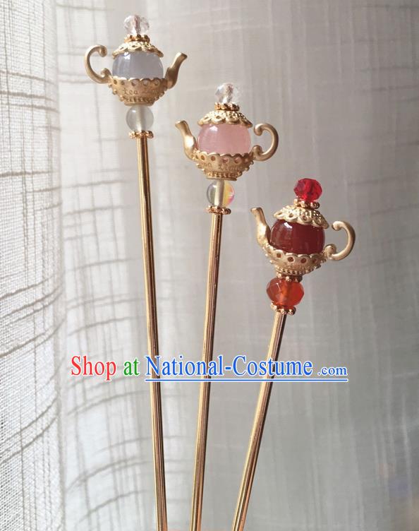 Asian Chinese Traditional Headdress Kettle Hair Accessories Hairpins, China Ancient Handmade Bride Hanfu Step Shake Headwear for Women