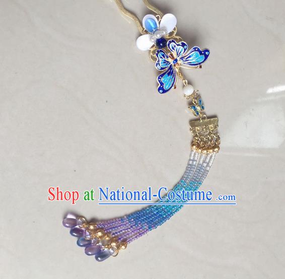 Asian Chinese Traditional Headdress Cloisonn Hair Accessories Hairpins, China Ancient Handmade Bride Hanfu Tassel Step Shake Headwear for Women