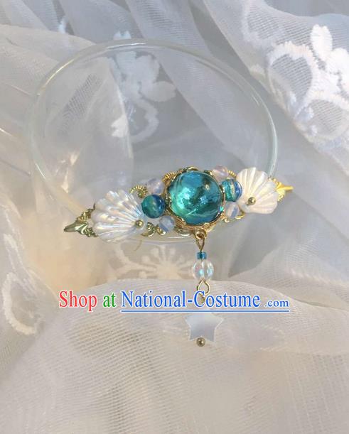 Asian Chinese Traditional Headdress Shell Hair Accessories Xiuhe Suit Hairpins, China Ancient Handmade Bride Hanfu Green Crystal Step Shake Headwear for Women