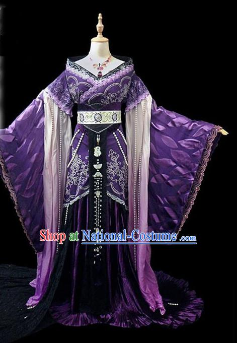 Traditional Ancient Chinese Female Embroidered Costume, Chinese Tang Dynasty Princess Purple Dress Hanfu Clothing for Women