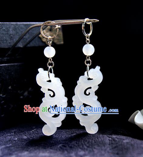 Top Grade Handmade Traditional China Jewelry Accessories Jade Earrings, Ancient Chinese Hanfu Tassel Eardrop for Women