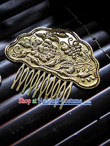 Top Grade Handmade Traditional China Hair Accessories Golden Hair Comb, Ancient Chinese Hanfu Hairpins for Women