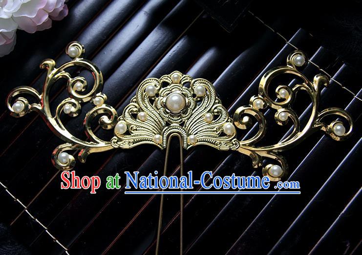 Top Grade Handmade Traditional China Hair Accessories Pteris Hair Stick, Ancient Chinese Hanfu Pearl Hairpins for Women