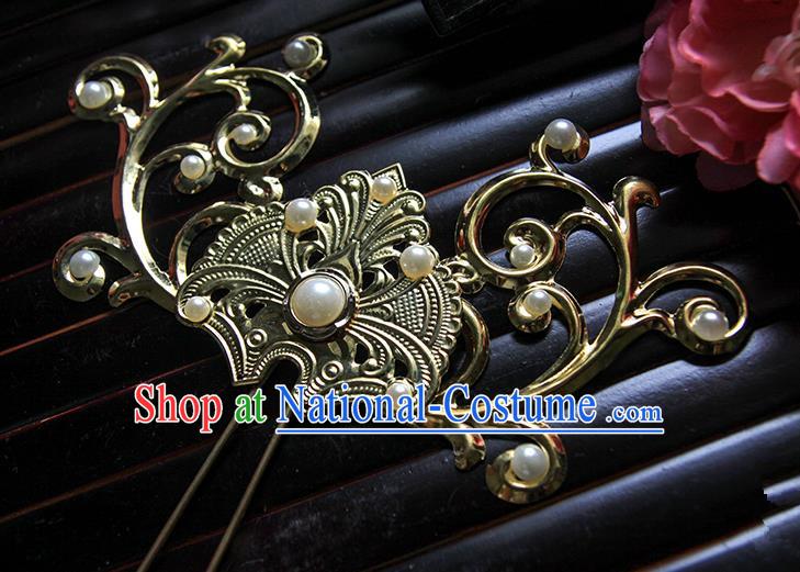 Top Grade Handmade Traditional China Hair Accessories Pteris Hair Stick, Ancient Chinese Hanfu Pearl Hairpins for Women