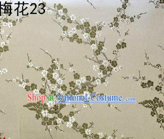 Asian Chinese Traditional Embroidery Plum Blossom Beige Silk Fabric, Top Grade Brocade Embroidered Tang Suit Hanfu Dress Fabric Cheongsam Material