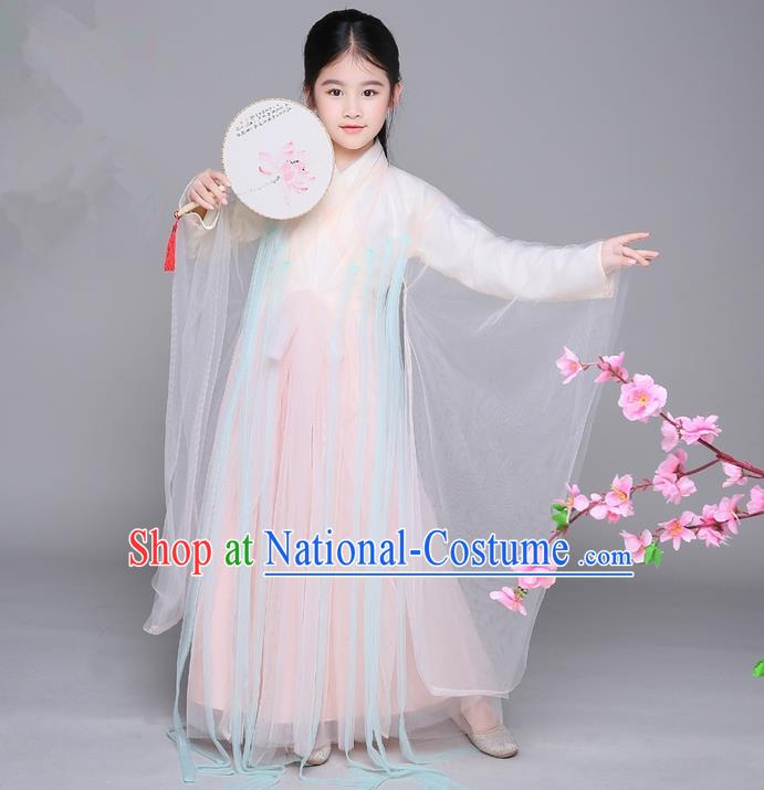 Traditional Ancient Chinese Apsara Girls Embroidery Wedding Costume, Children Elegant Hanfu Clothing Tang Dynasty Princess Fairy Dress Clothing for Kids