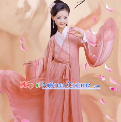 Traditional Ancient Chinese Apsara Girls Embroidery Wedding Costume, Children Elegant Hanfu Clothing Tang Dynasty Princess Fairy Pink Dress Clothing for Kids